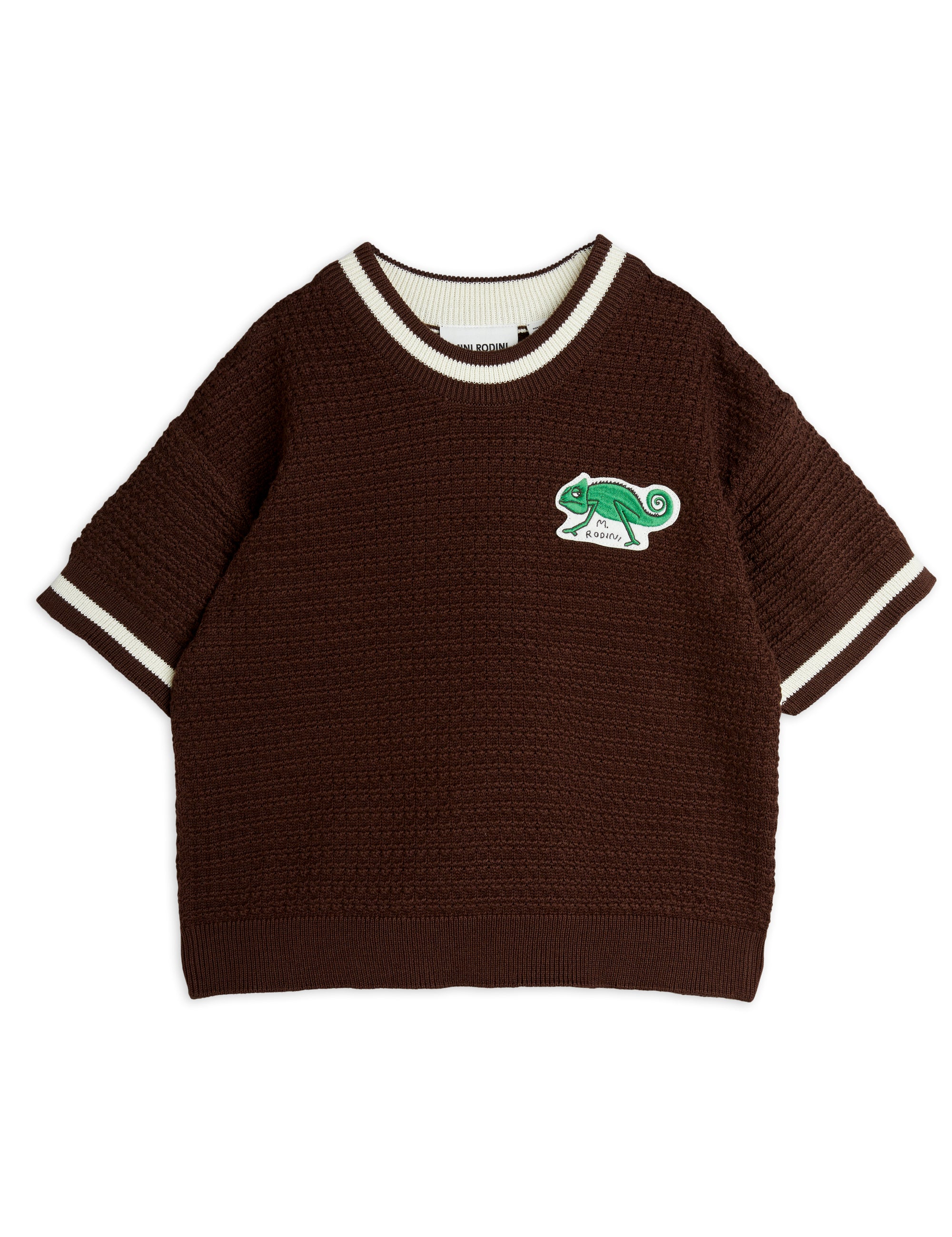 【MINI RODINI ミニロディーニ】   Lizard patch crochet knit ss tee