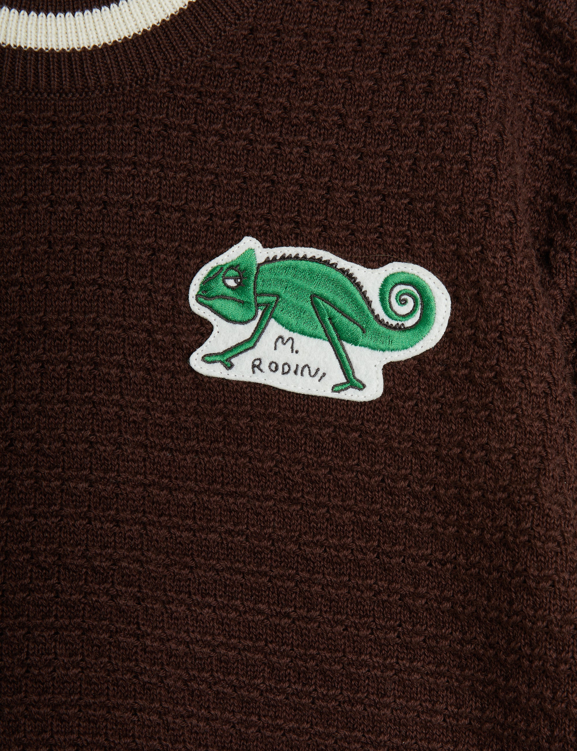 【MINI RODINI ミニロディーニ】   Lizard patch crochet knit ss tee