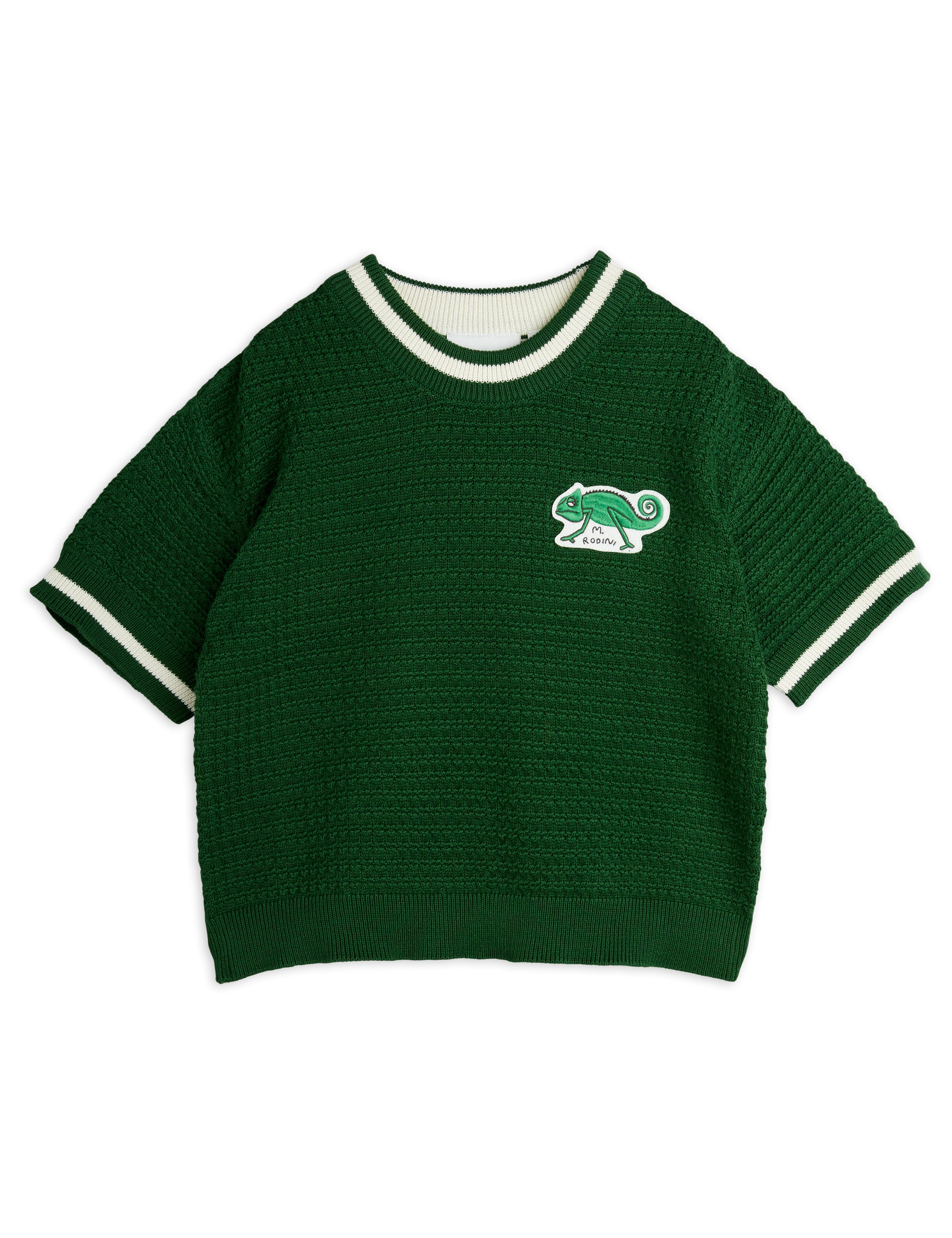 【MINI RODINI ミニロディーニ】   Lizard patch crochet knit ss tee