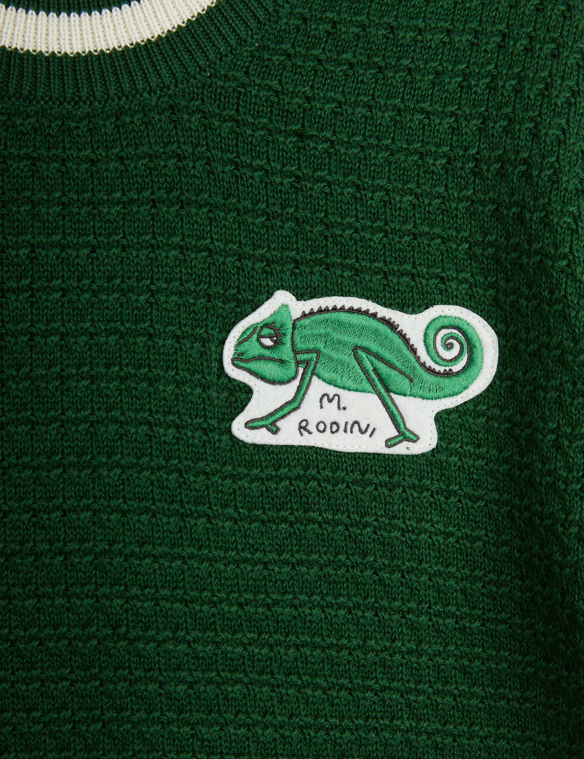 【MINI RODINI ミニロディーニ】   Lizard patch crochet knit ss tee