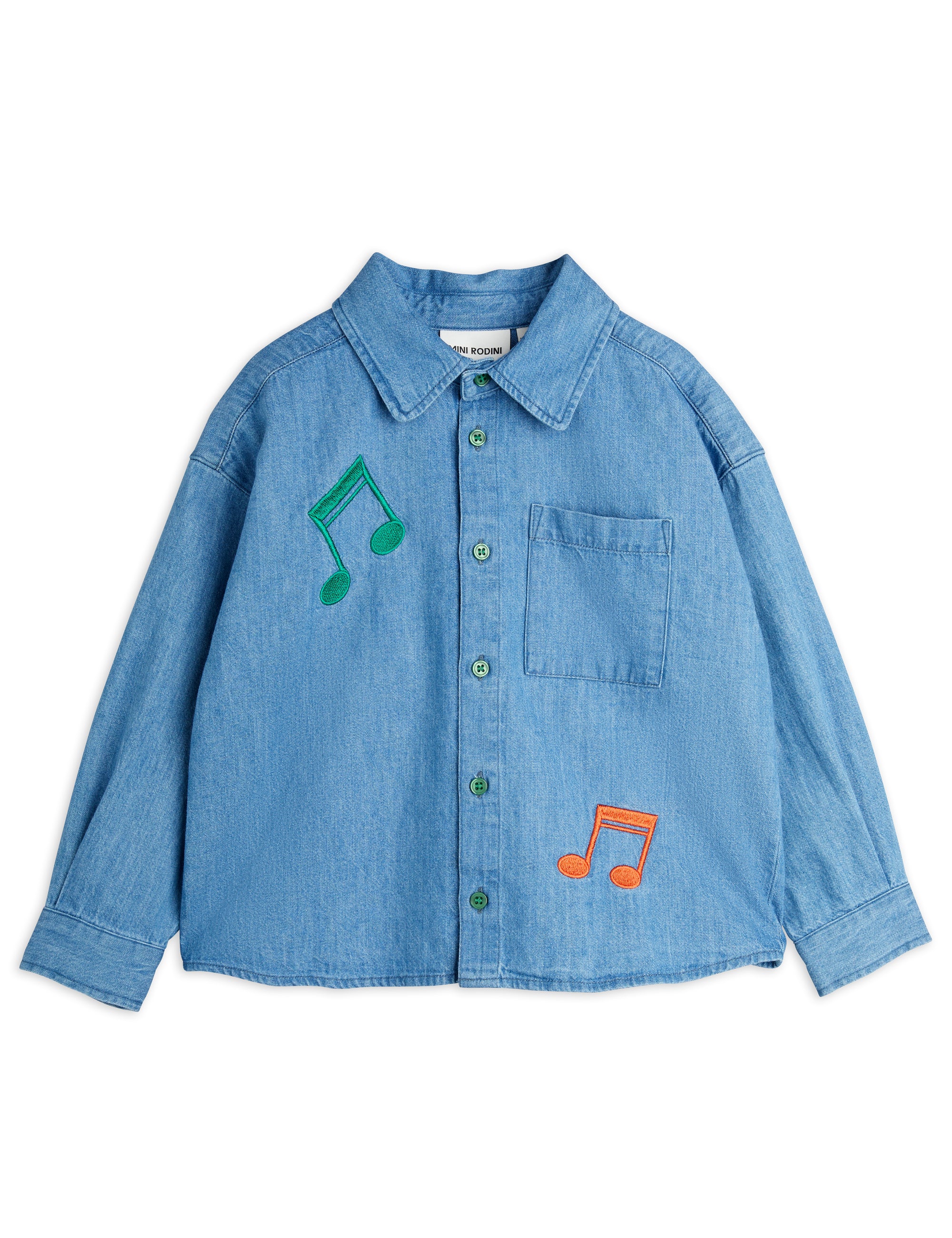 【MINI RODINI ミニロディーニ】   Note emb lightweight denim ls shirt