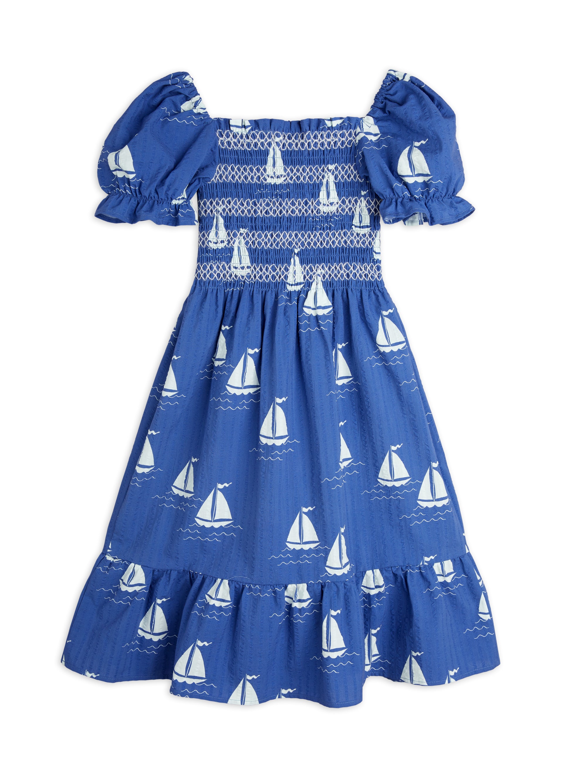 【MINI RODINI ミニロディーニ】   Sailing boats aop woven smock dress