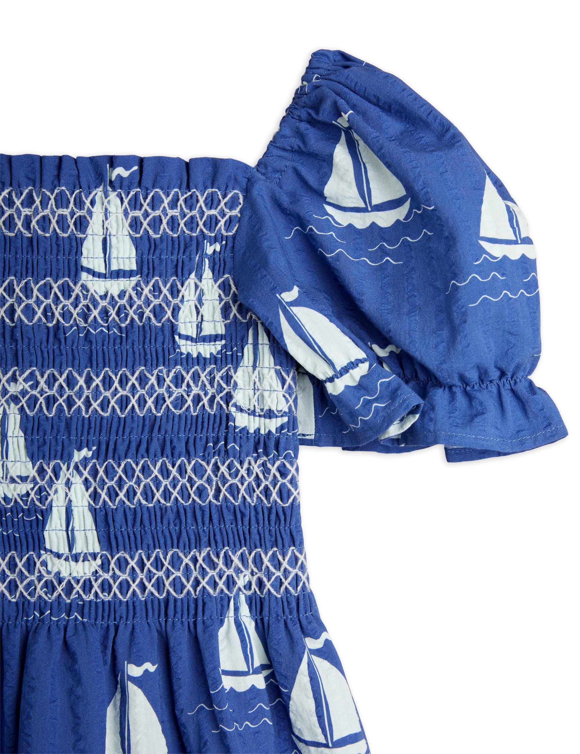 【MINI RODINI ミニロディーニ】   Sailing boats aop woven smock dress
