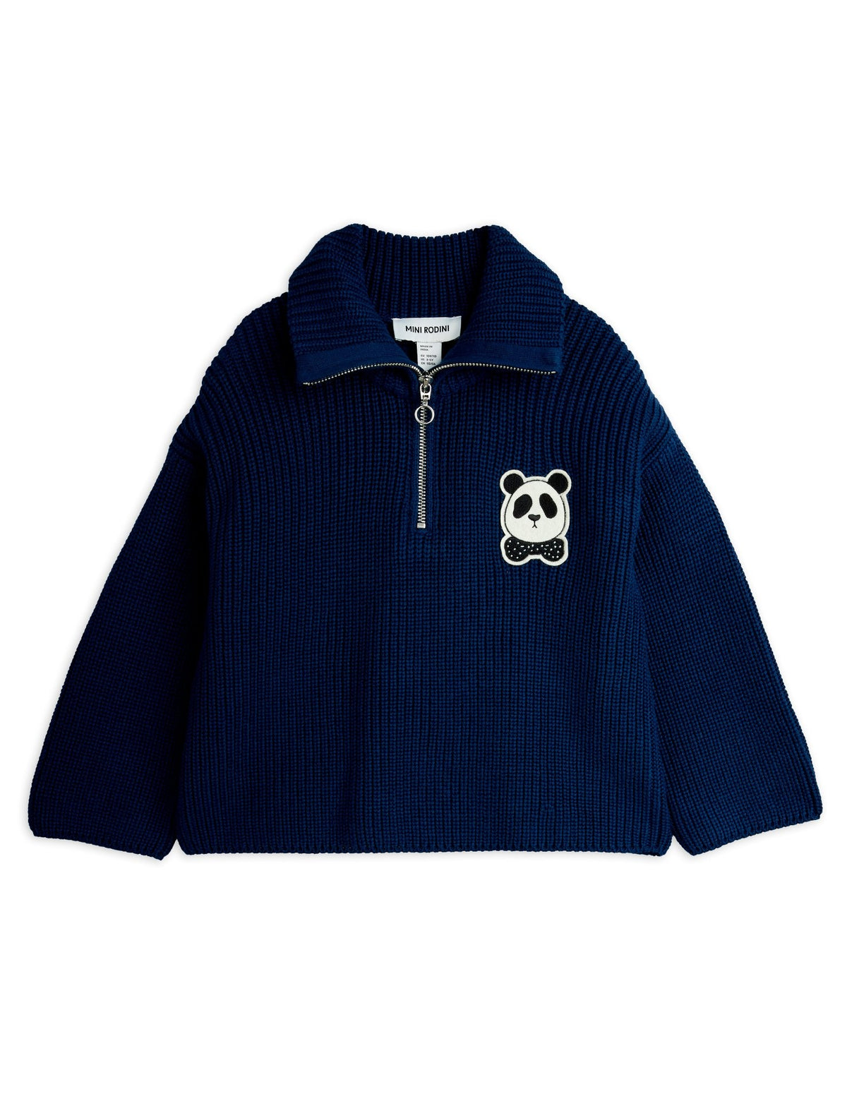 【MINI RODINI ミニロディーニ】Panda patch chunky knit half zip sweater