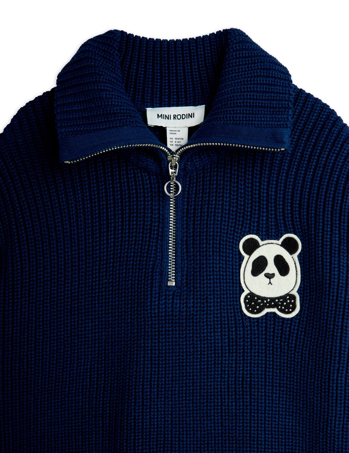 【MINI RODINI ミニロディーニ】Panda patch chunky knit half zip sweater