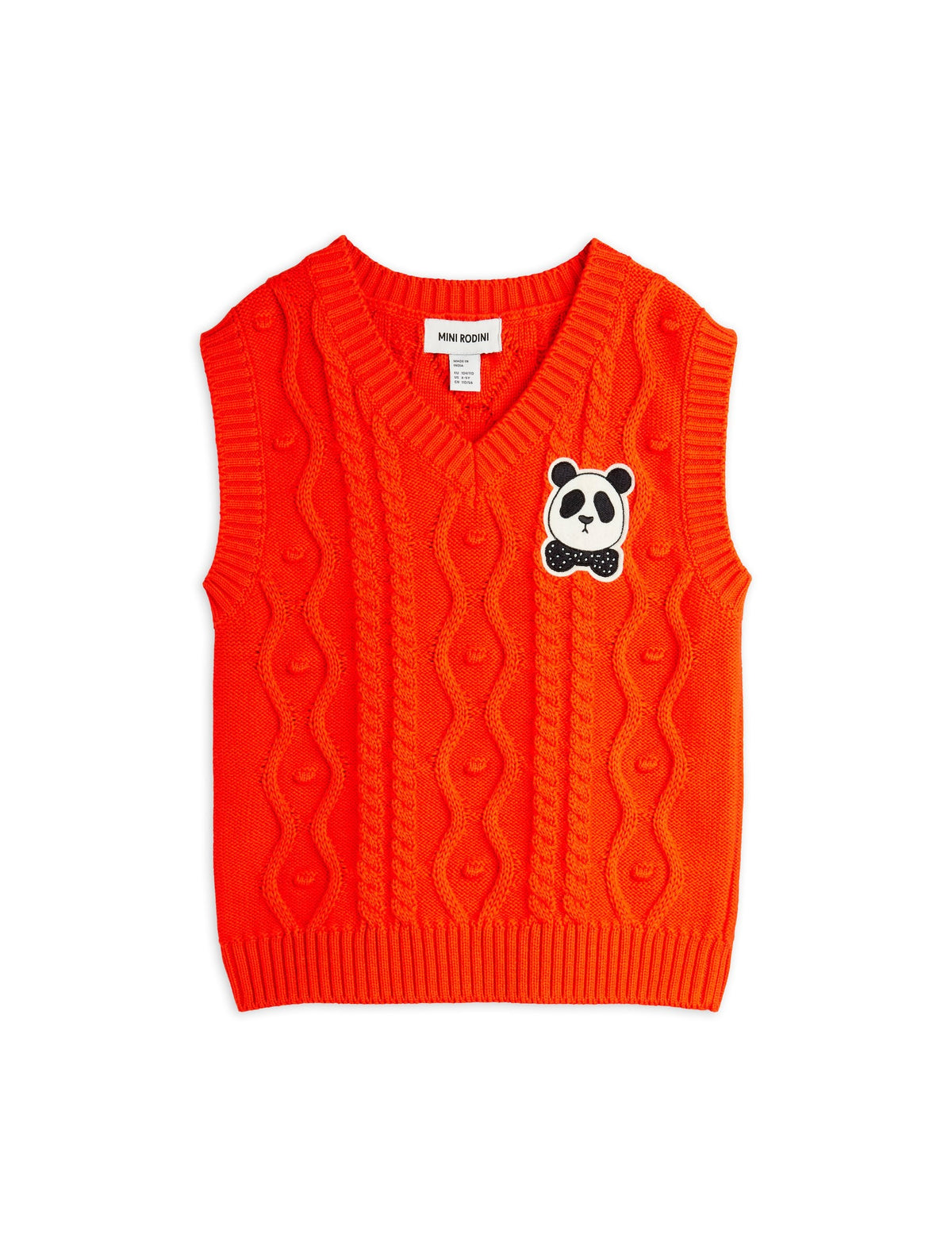 【MINI RODINI ミニロディーニ】Panda patch cable knit v-neck slipover