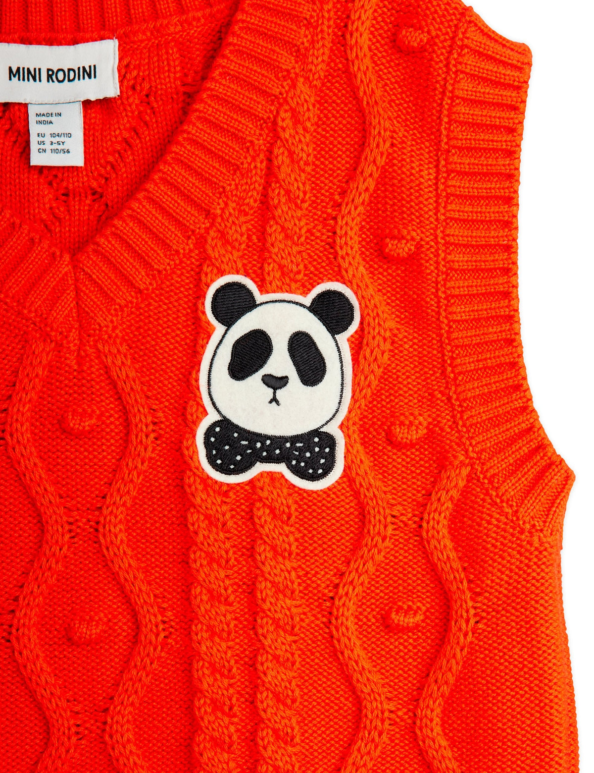 【MINI RODINI ミニロディーニ】Panda patch cable knit v-neck slipover