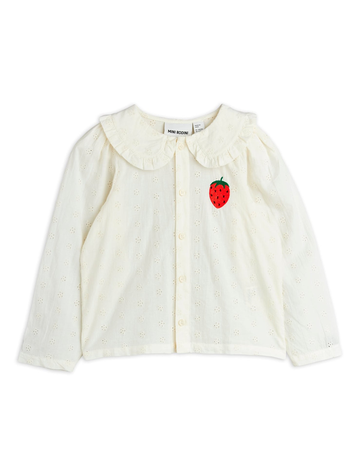 【MINI RODINI ミニロディーニ】Strawberry emb schiffli blouse