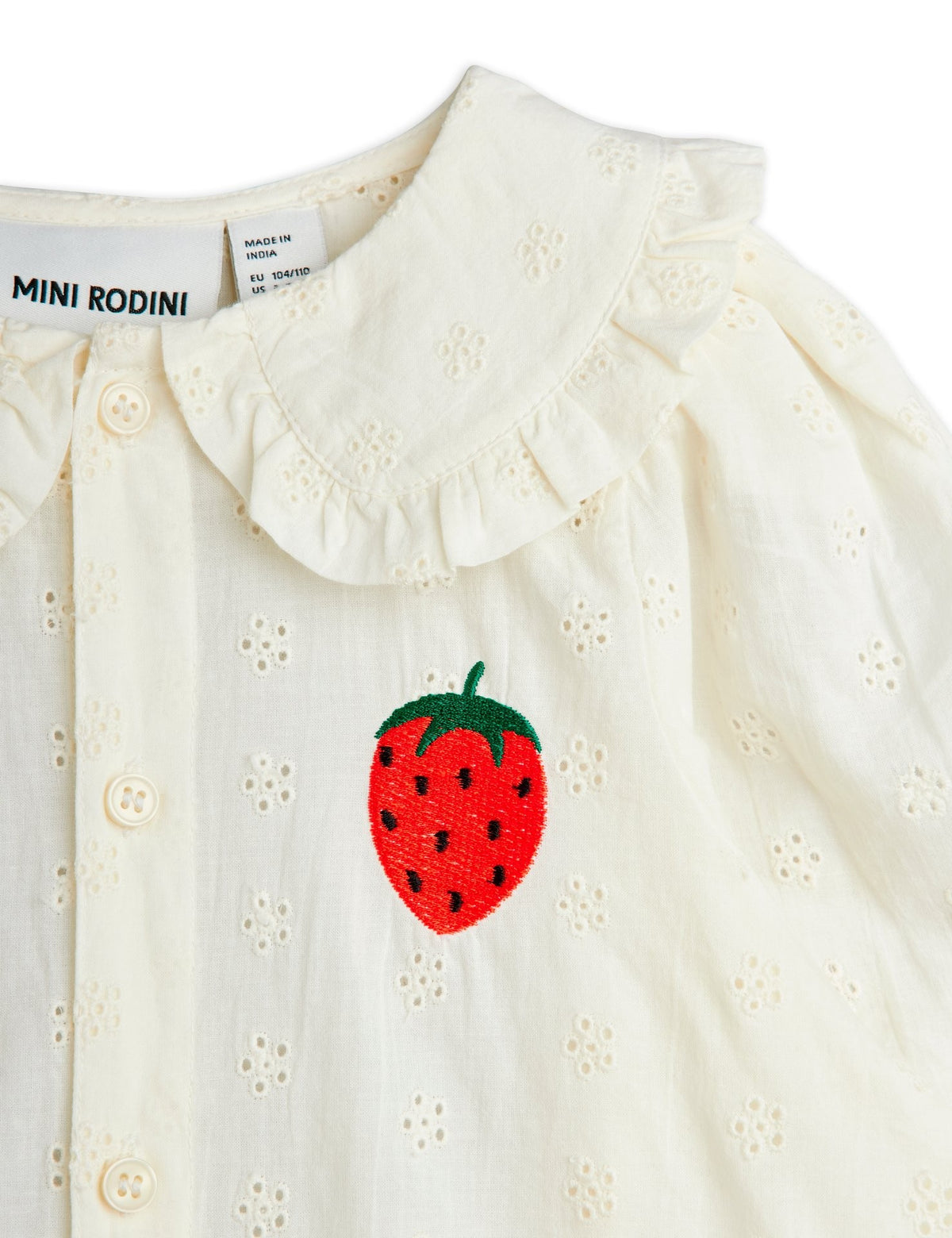 【MINI RODINI ミニロディーニ】Strawberry emb schiffli blouse