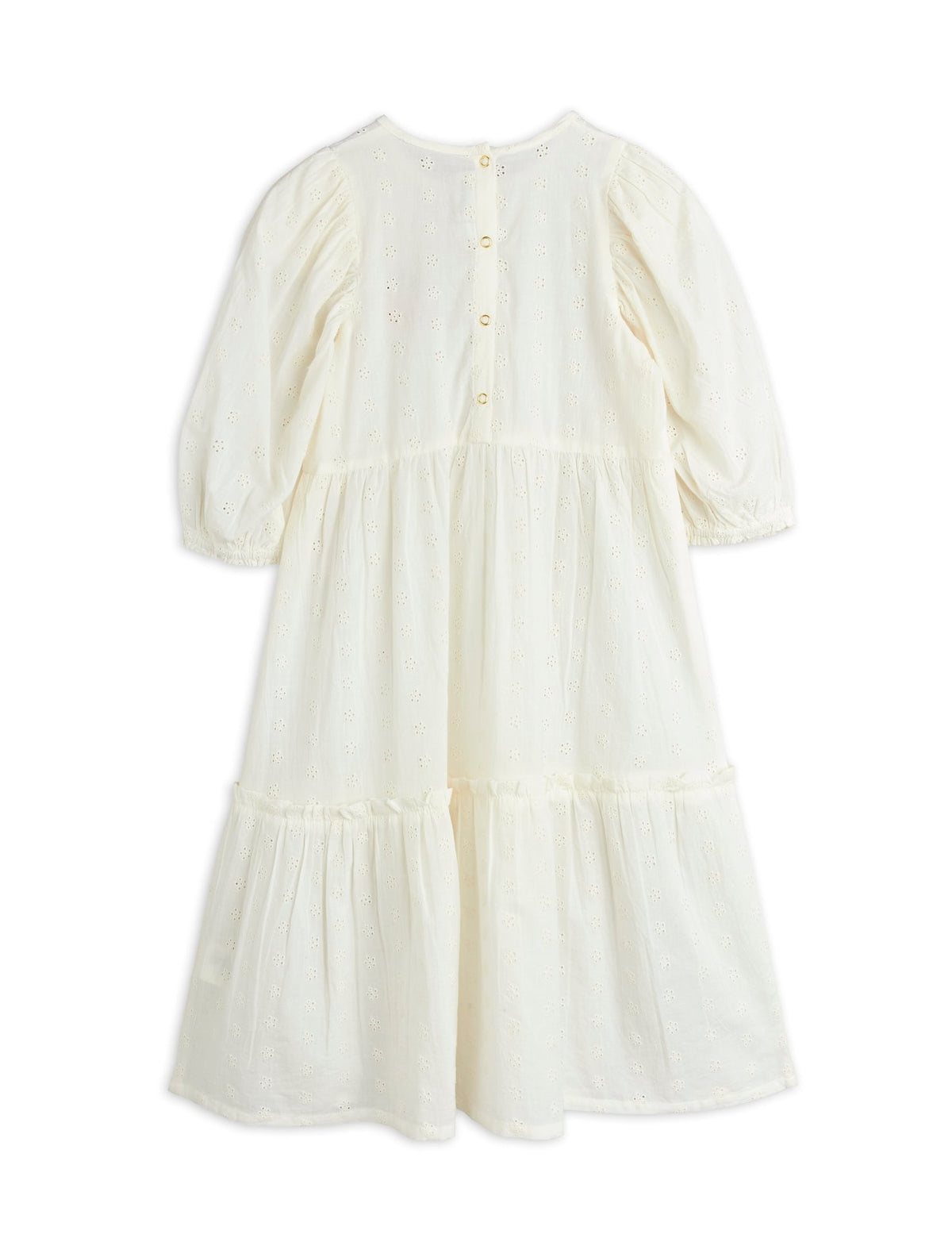 【MINI RODINI ミニロディーニ】Strawberry emb schiffli woven puff sleeve dress