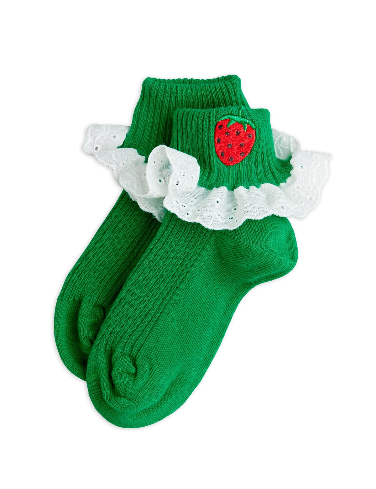【MINI RODINI ミニロディーニ】Strawberry emb lace 1-pack socks