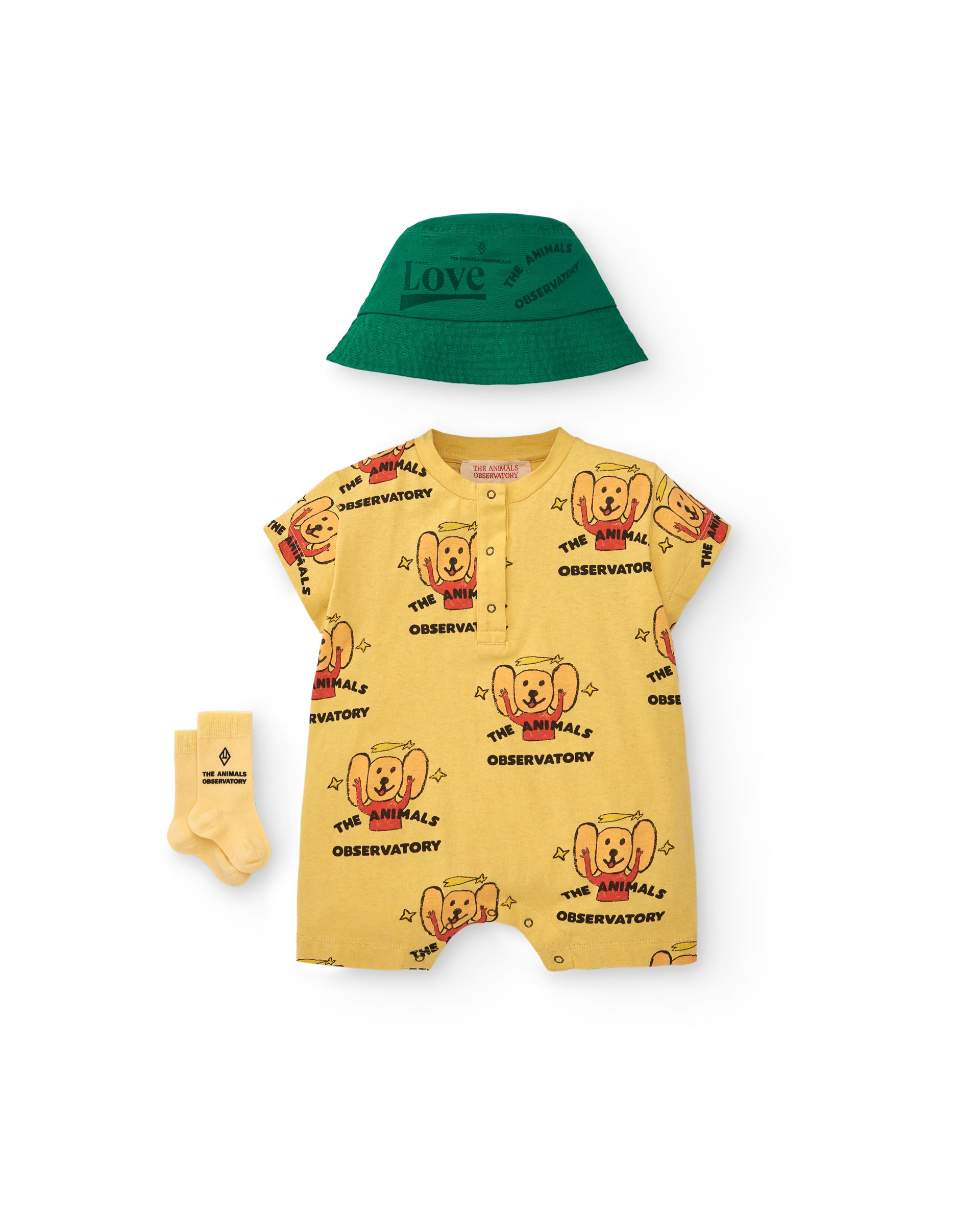 【The Animals Observatory】GOOSE BABY SHORT JUMPSUIT Yellow Logo